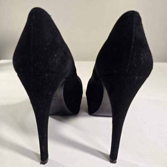 Stuart Weitzman Black Suede Platform Pumps Round Toe 7.5 N 5" Stiletto Heel - Picture 11 of 16